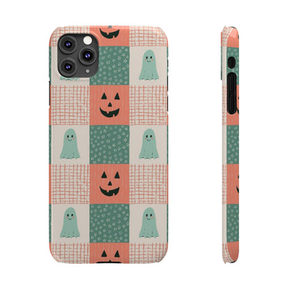 Ghost and Pumpkin Checkered Slim iPhone Case