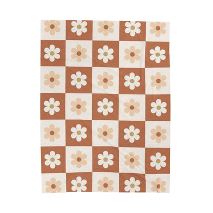 Autumn Checkered Floral Velveteen Plush Blanket