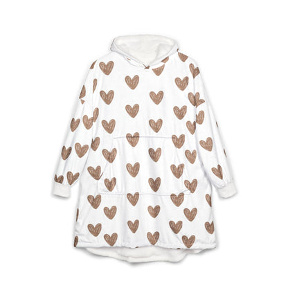 Cozy Heart Print Unisex Hooded Blanket