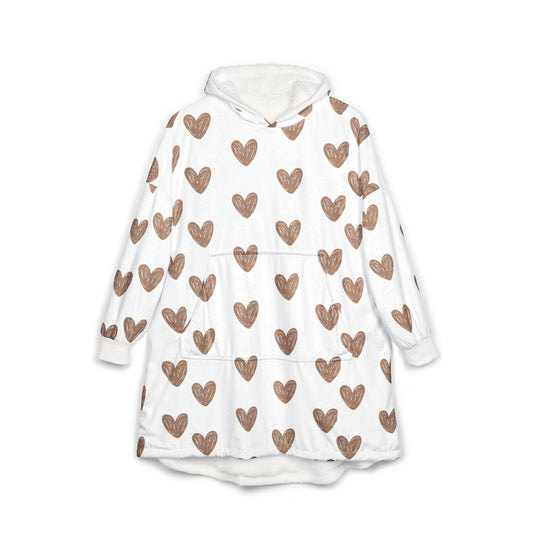 Cozy Heart Print Unisex Hooded Blanket