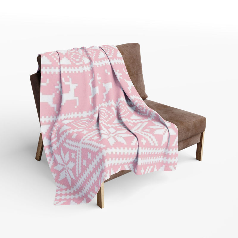 Pink Tribal Reindeer Arctic Fleece Blanket