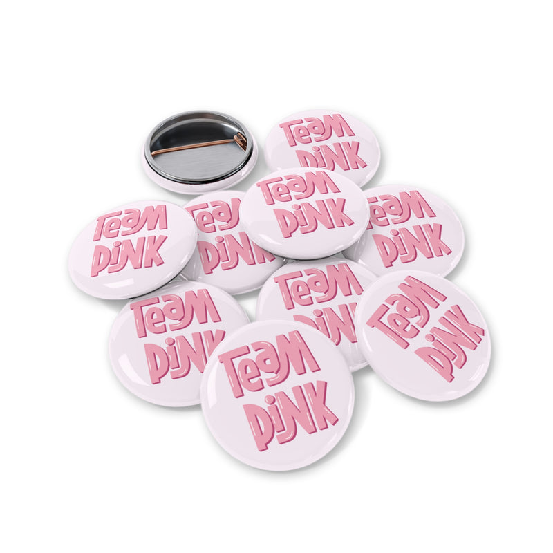 Team Pink Gender Reveal Round Pins, 10 pcs