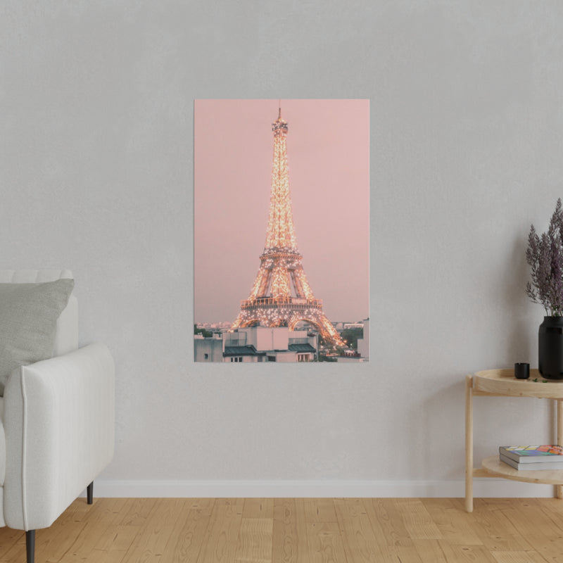 Sunset Paris Eiffel Tower Matte Canvas, Stretched