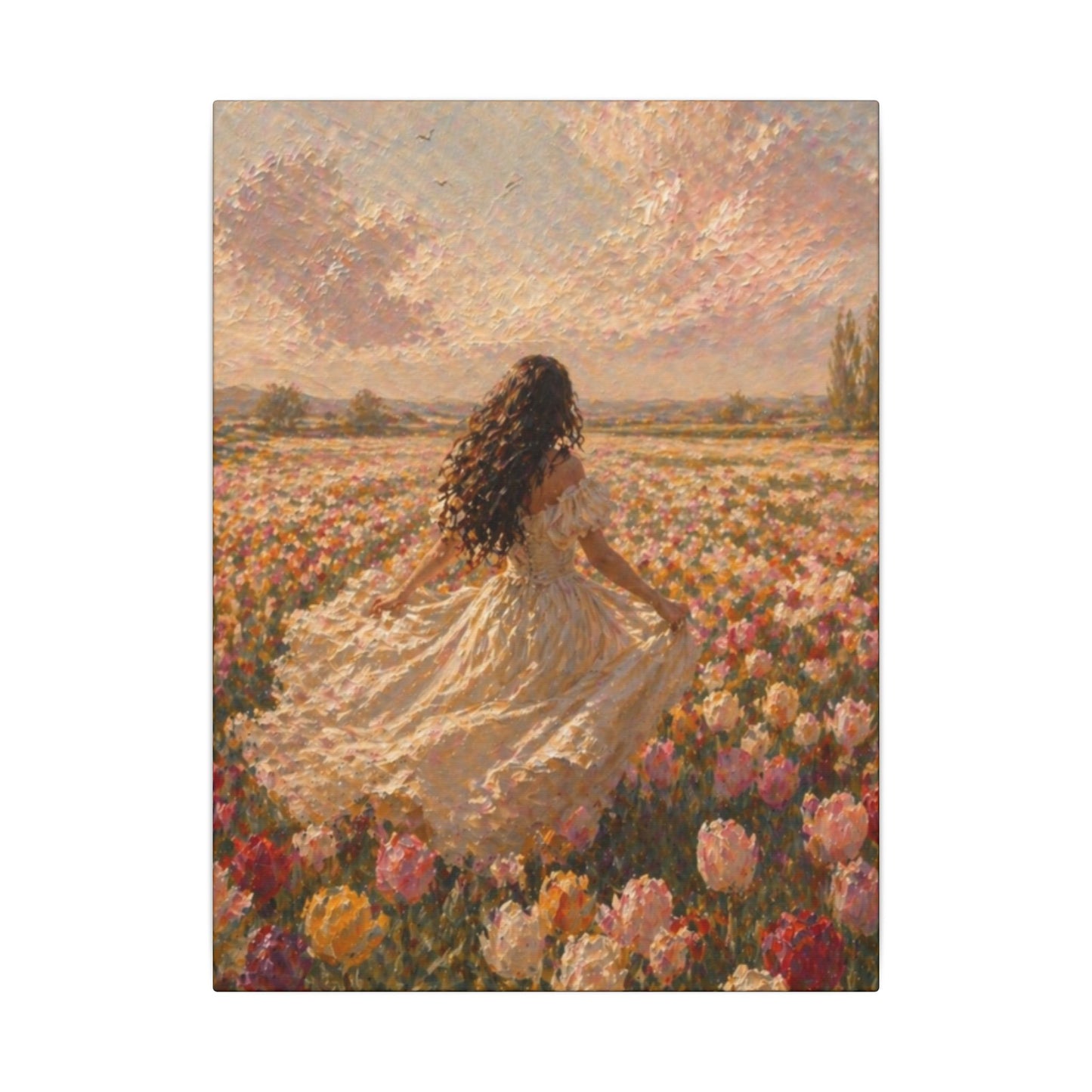Spring Meadow Canvas Print - Woman in Lavender Field Matte Stretched Wall Art