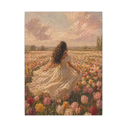 Spring Meadow Canvas Print - Woman in Lavender Field Matte Stretched Wall Art