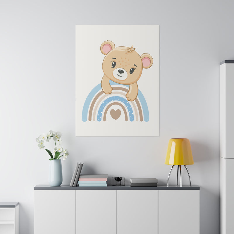 Blue Rainbow Bear Matte Canvas, Stretched