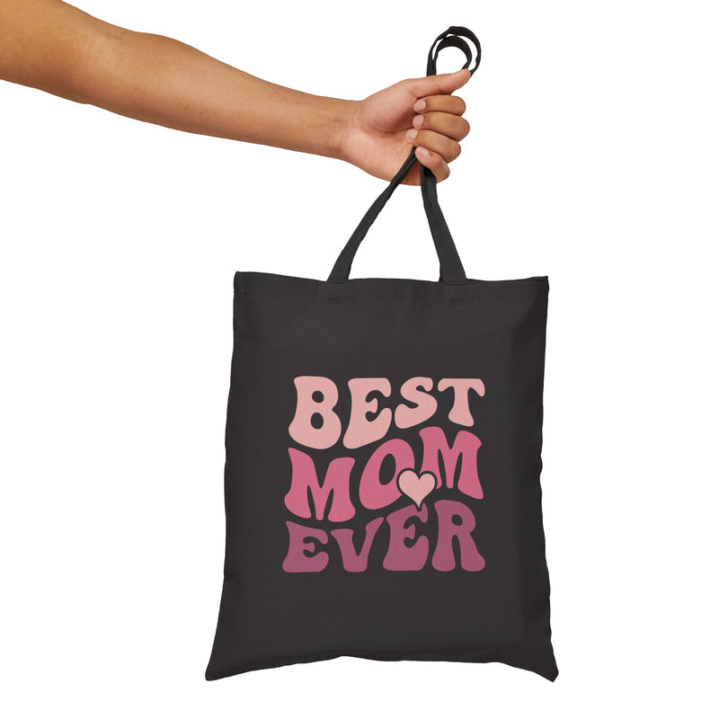 Best Mom Ever Groovy Pink Cotton Canvas Tote Bag