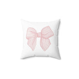 Striped Pink Bow Faux Suede Square Pillow