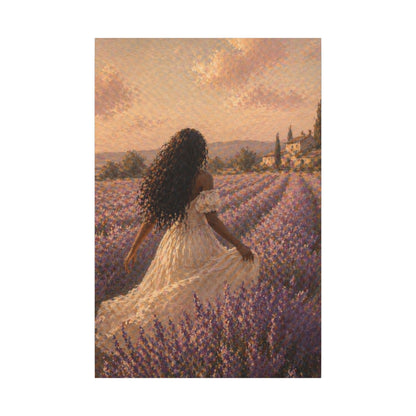 Lavender Field Canvas Print — Woman in Spring Meadow (Matte Stretched)