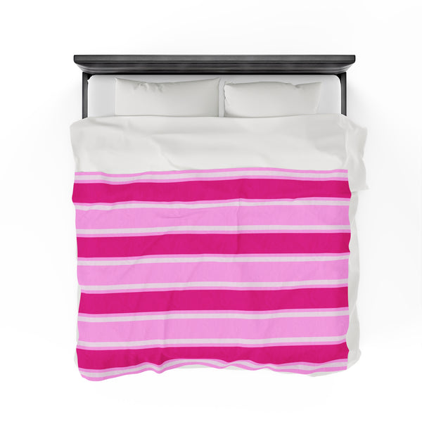 Think Pink Striped Velveteen Plush Blanket