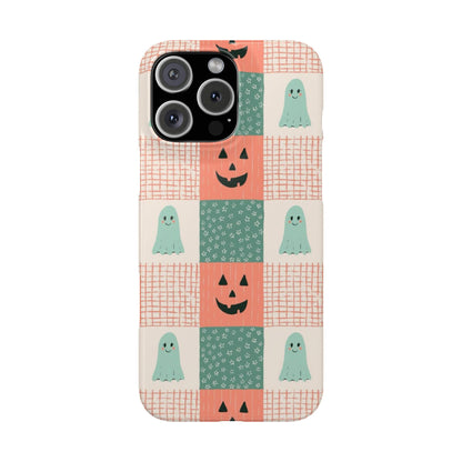 Ghost and Pumpkin Checkered Slim iPhone Case