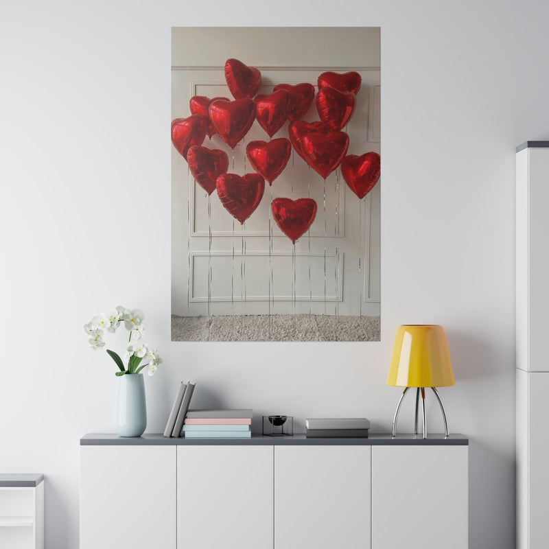 Red Heart Balloons Matte Canvas, Stretched