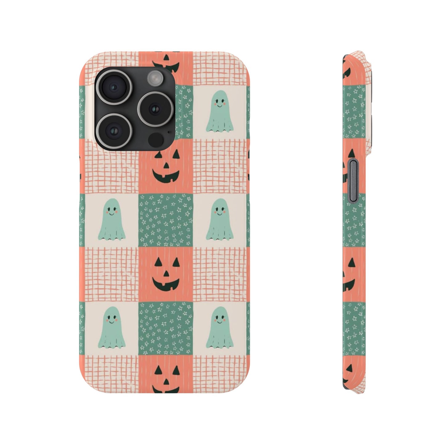 Ghost and Pumpkin Checkered Slim iPhone Case