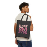 Best Mom Ever Groovy Pink Cotton Canvas Tote Bag