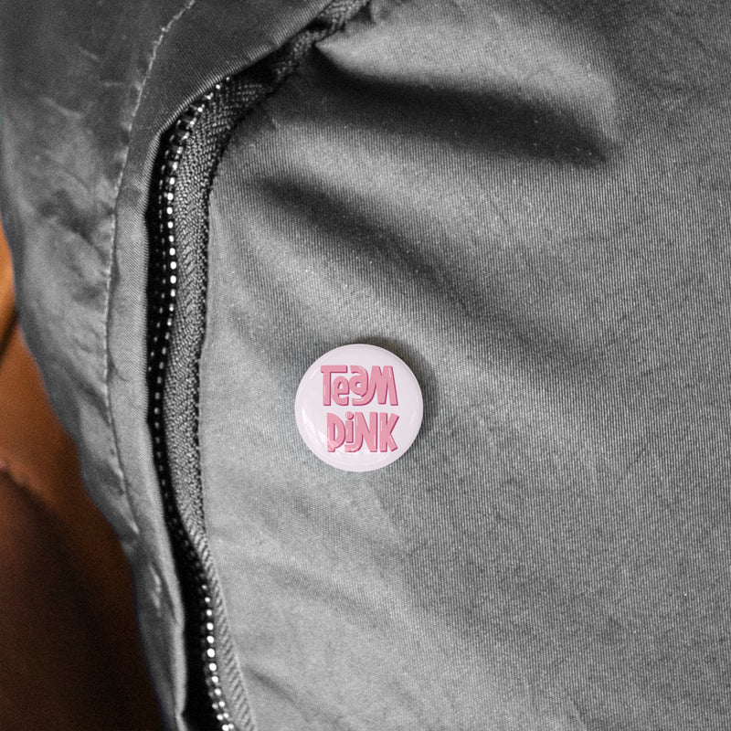 Team Pink Gender Reveal Round Pins, 10 pcs