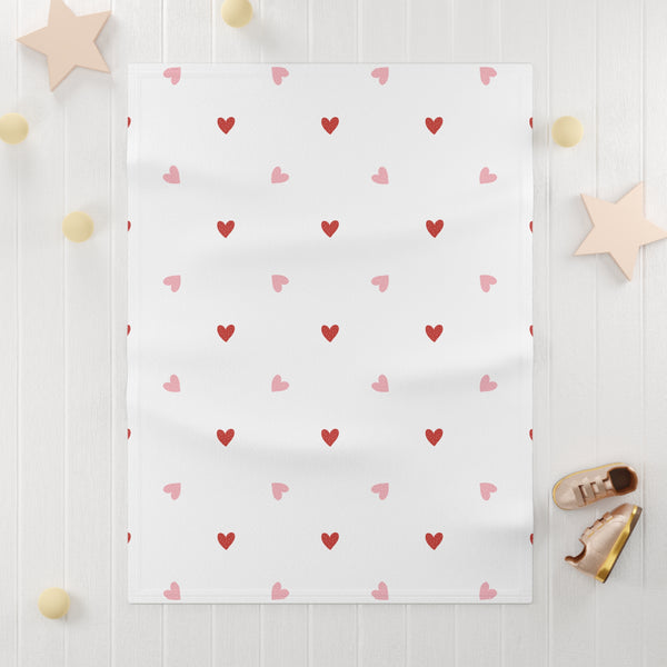 Polka Hearts Soft Fleece Baby Blanket