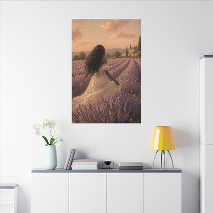 Lavender Field Canvas Print — Woman in Spring Meadow (Matte Stretched)