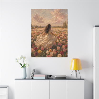 Spring Meadow Canvas Print - Woman in Lavender Field Matte Stretched Wall Art