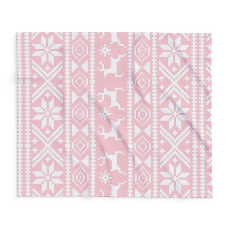 Pink Tribal Reindeer Arctic Fleece Blanket