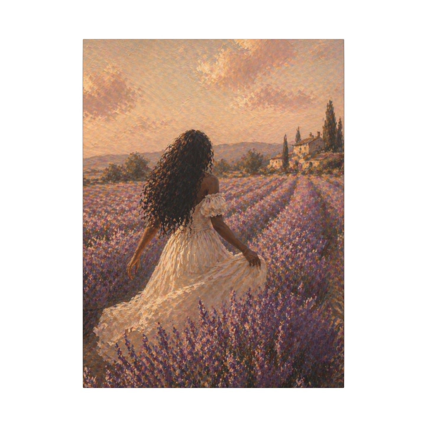 Lavender Field Canvas Print — Woman in Spring Meadow (Matte Stretched)
