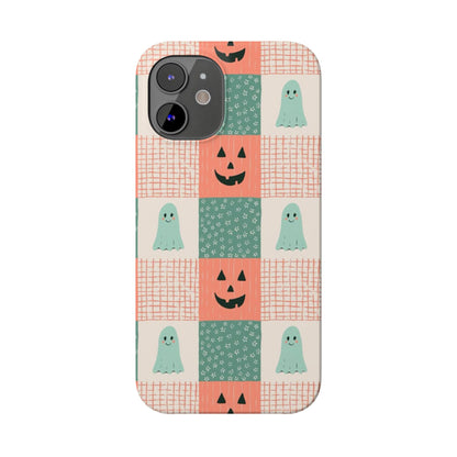 Ghost and Pumpkin Checkered Slim iPhone Case