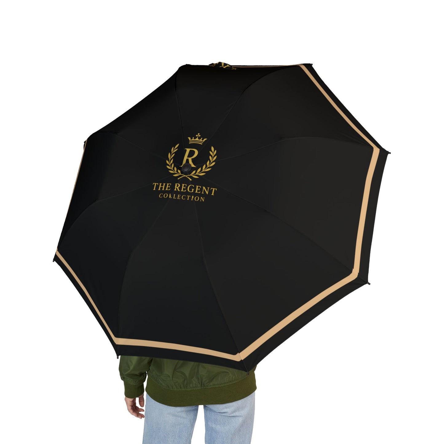 The Regent Collection Semi-Automatic Foldable Luxury Umbrella Black with Gold Stripe