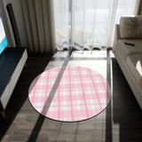 Pink Plaid Striped Round Rug