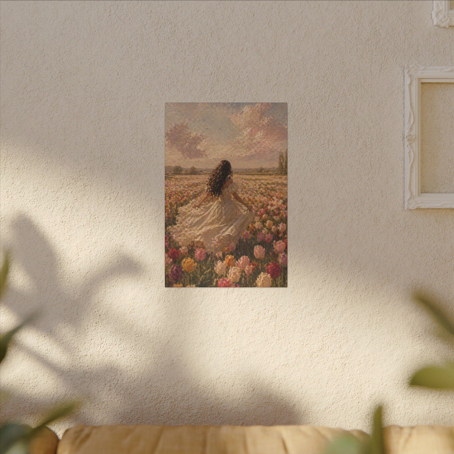 Spring Meadow Canvas Print - Woman in Lavender Field Matte Stretched Wall Art