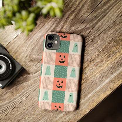 Ghost and Pumpkin Checkered Slim iPhone Case