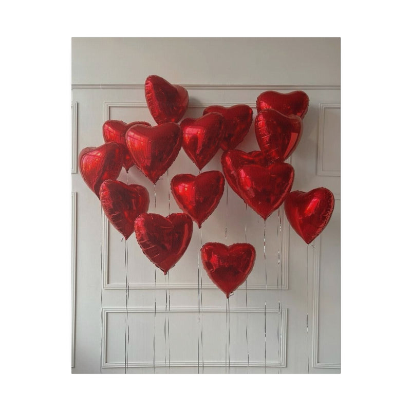 Red Heart Balloons Matte Canvas, Stretched