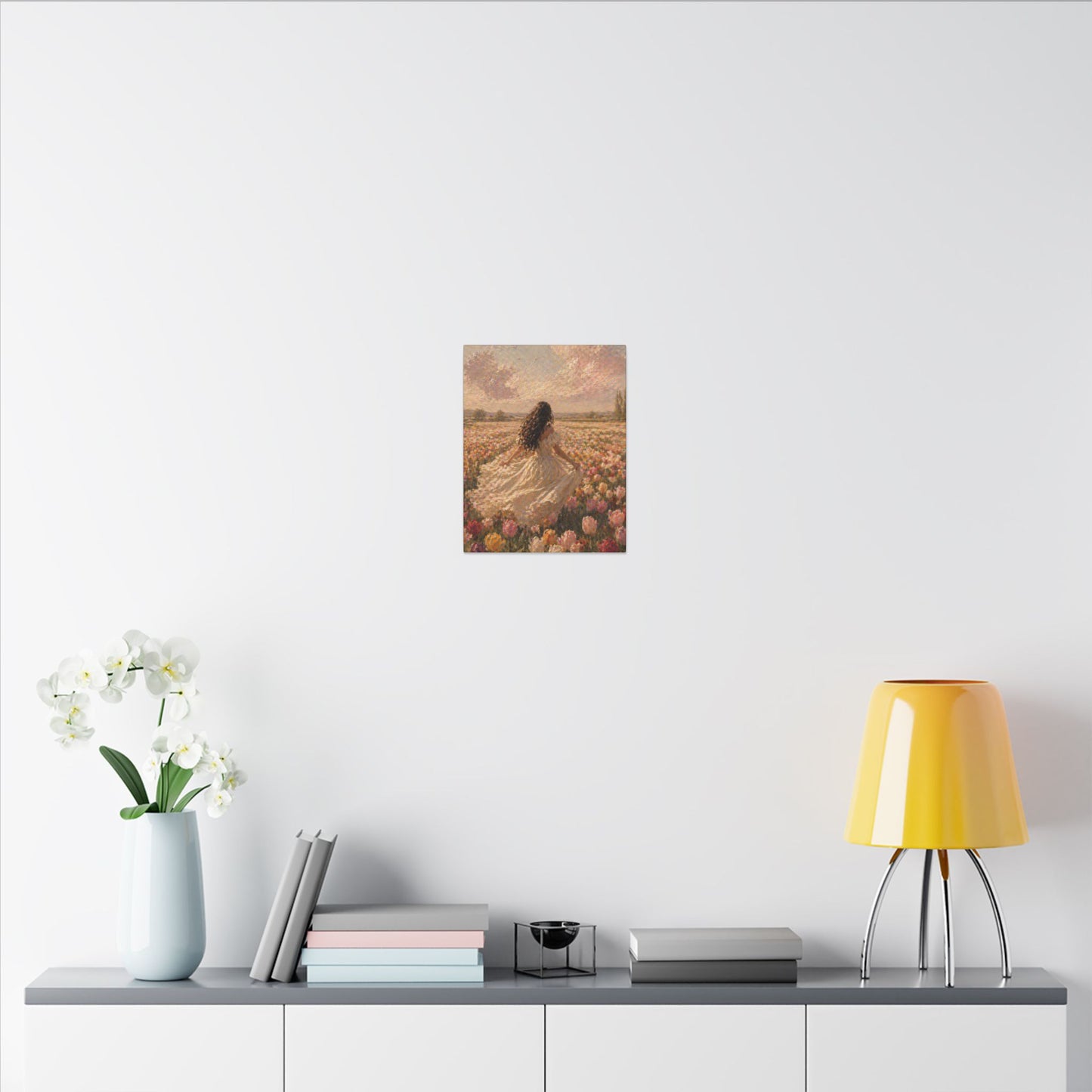Spring Meadow Canvas Print - Woman in Lavender Field Matte Stretched Wall Art