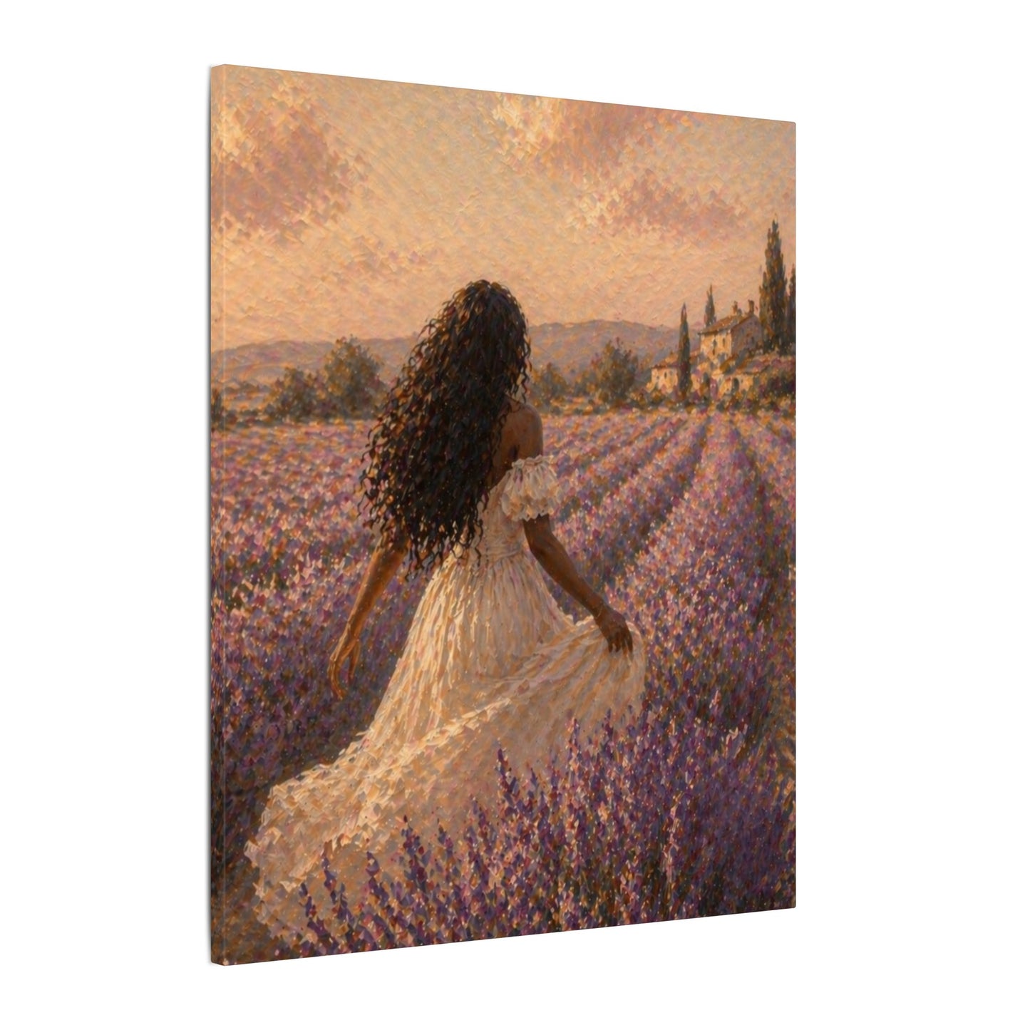 Lavender Field Canvas Print — Woman in Spring Meadow (Matte Stretched)