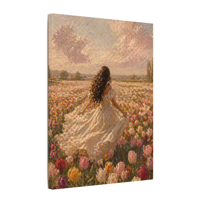 Spring Meadow Canvas Print - Woman in Lavender Field Matte Stretched Wall Art