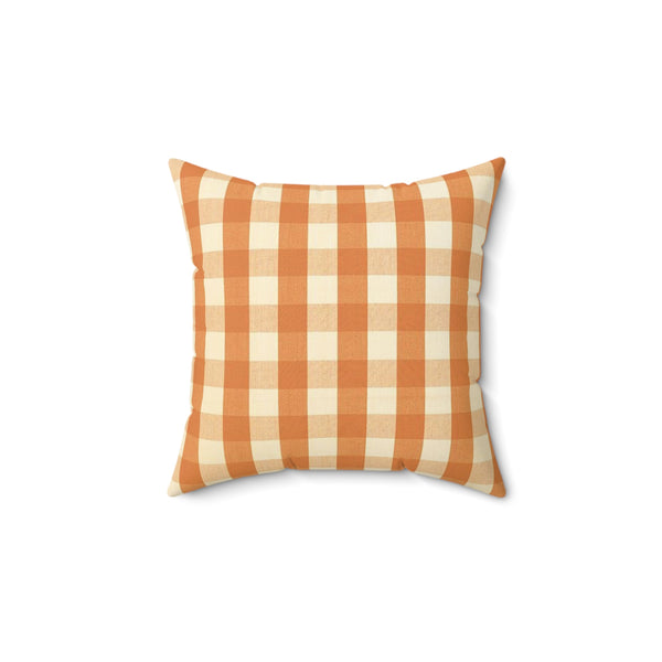 Orange Cream Plaid Faux Suede Square Pillow