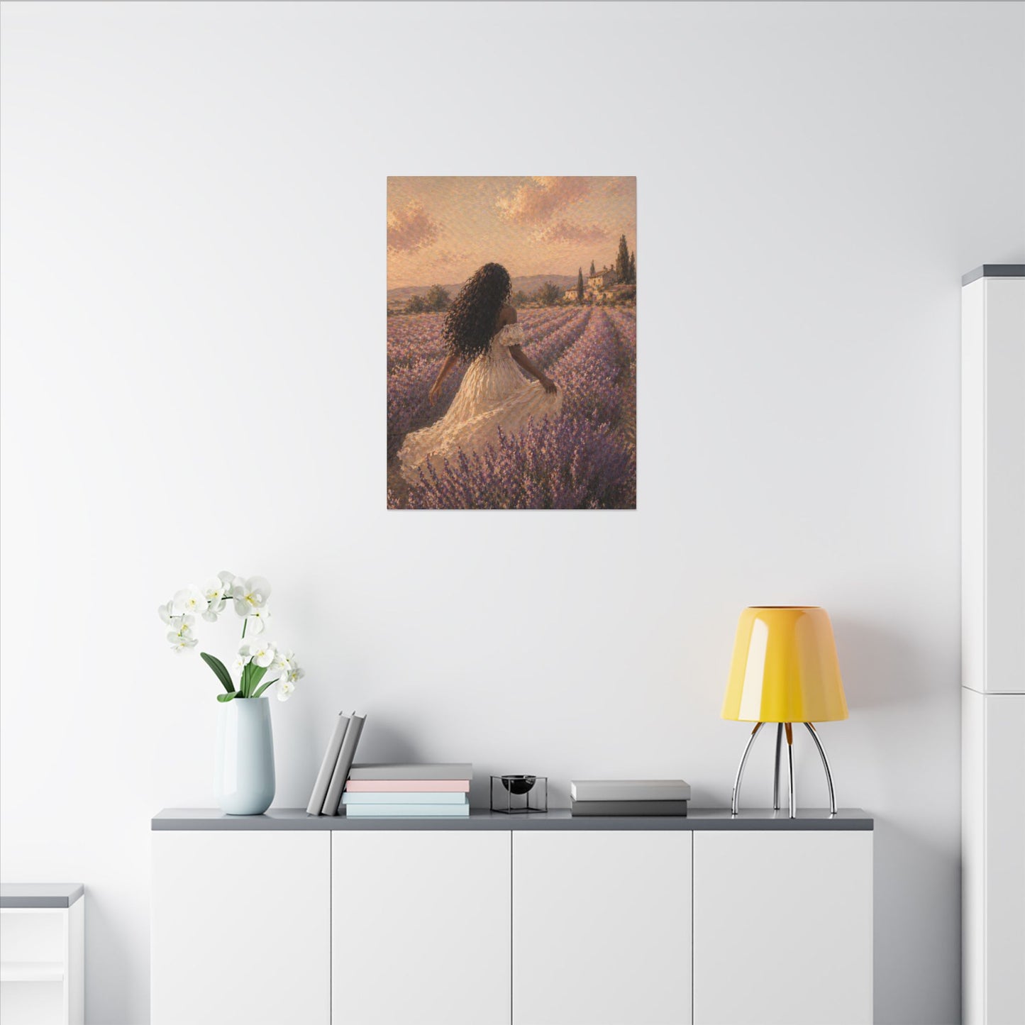 Lavender Field Canvas Print — Woman in Spring Meadow (Matte Stretched)