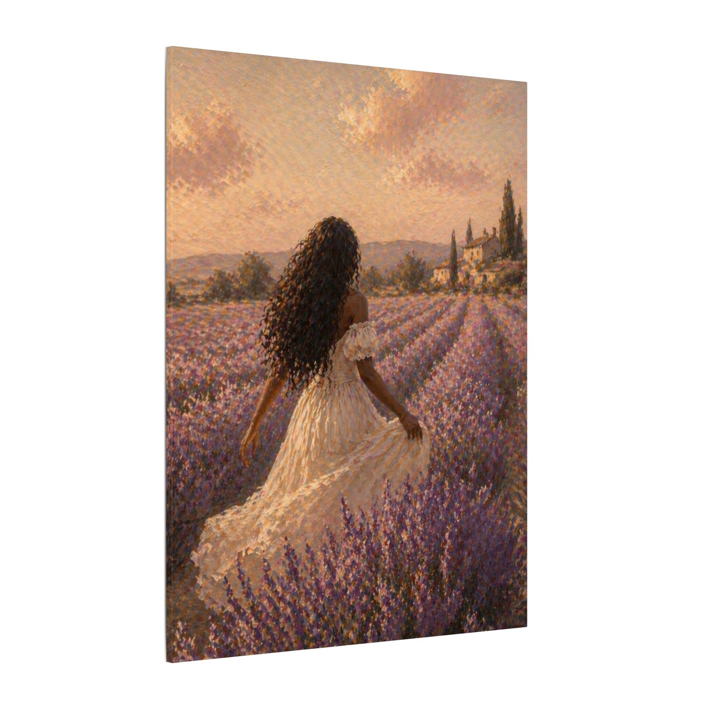 Lavender Field Canvas Print — Woman in Spring Meadow (Matte Stretched)
