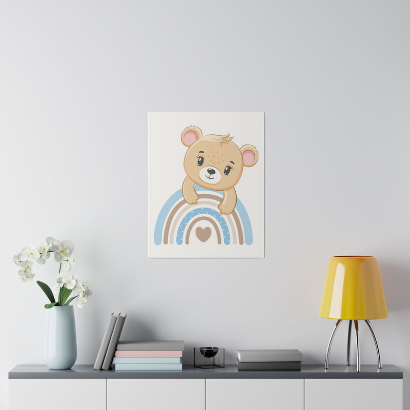 Blue Rainbow Bear Matte Canvas, Stretched