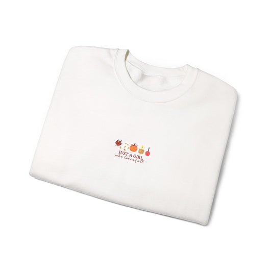Just a Girl Who Loves Fall Embroidered Crewneck Sweatshirt