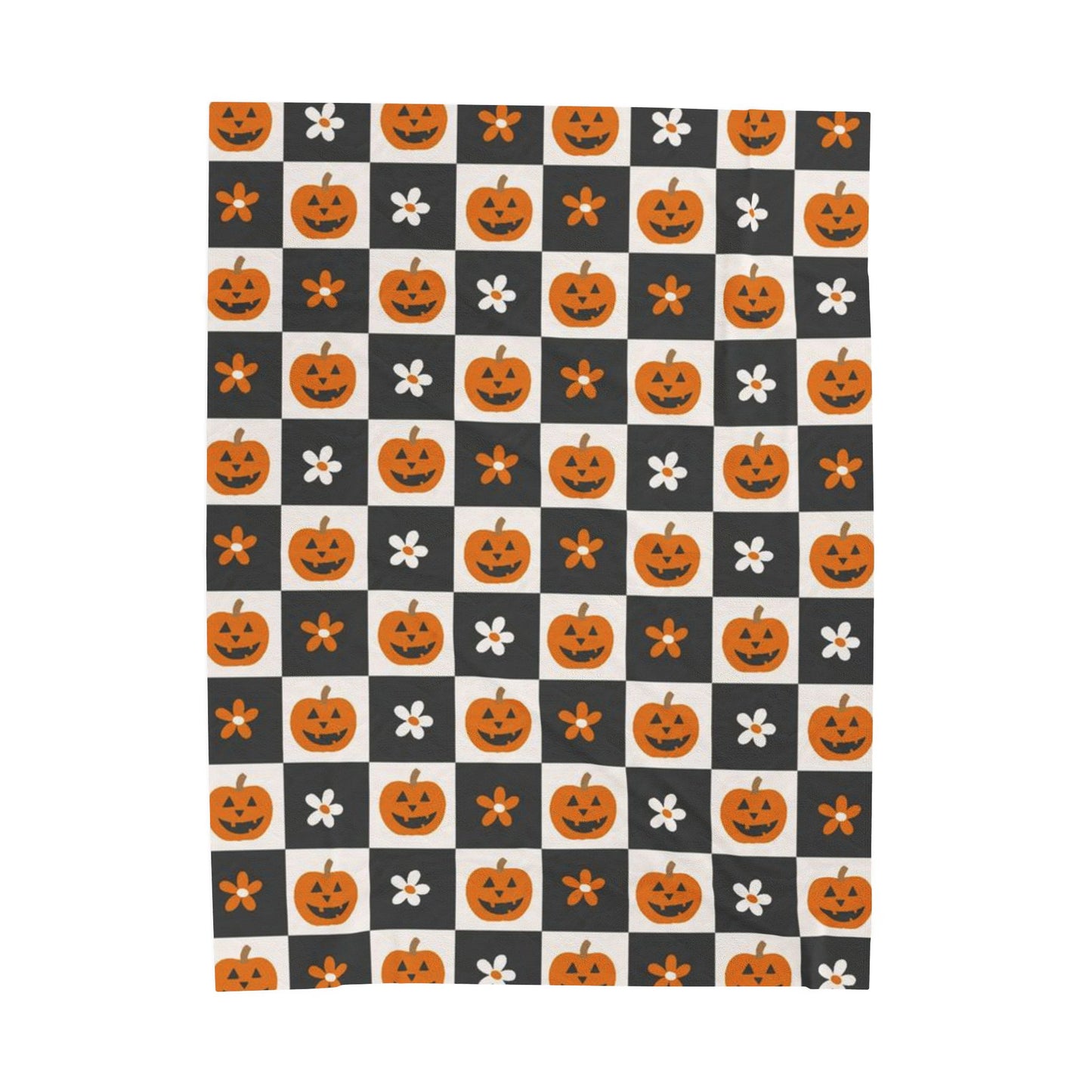 Checkered Pumpkin Florals Velveteen Plush Blanket