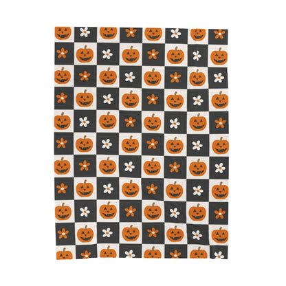 Checkered Pumpkin Florals Velveteen Plush Blanket