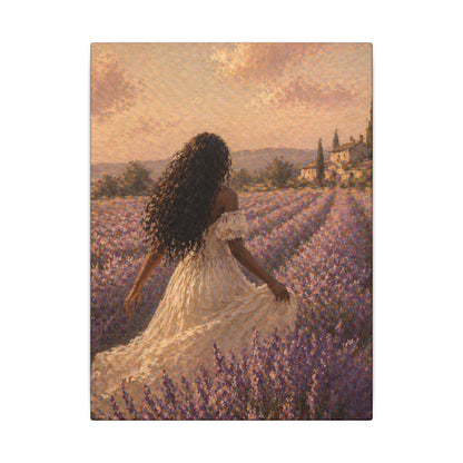 Lavender Field Canvas Print — Woman in Spring Meadow (Matte Stretched)