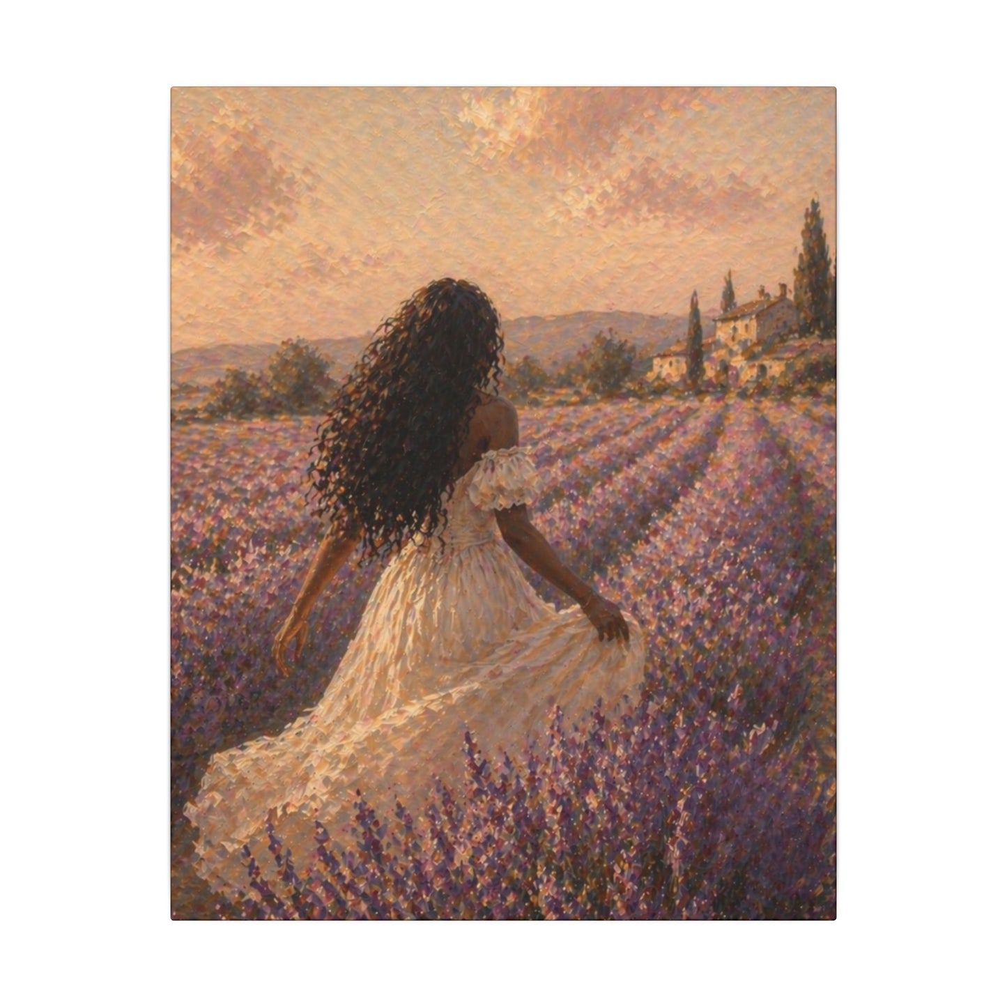 Lavender Field Canvas Print — Woman in Spring Meadow (Matte Stretched)