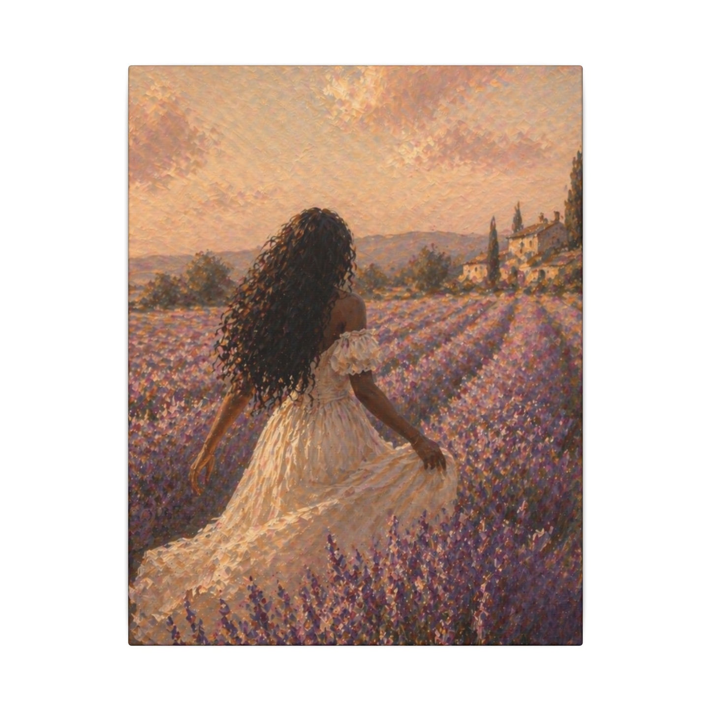 Lavender Field Canvas Print — Woman in Spring Meadow (Matte Stretched)