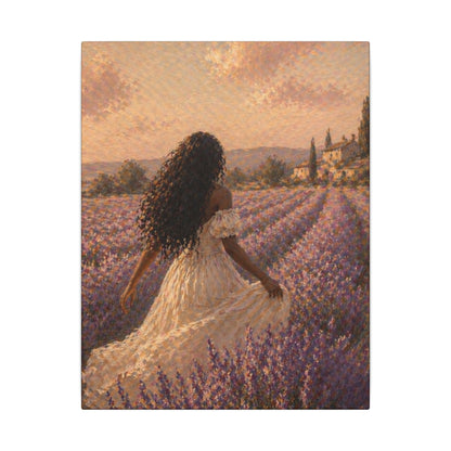 Lavender Field Canvas Print — Woman in Spring Meadow (Matte Stretched)