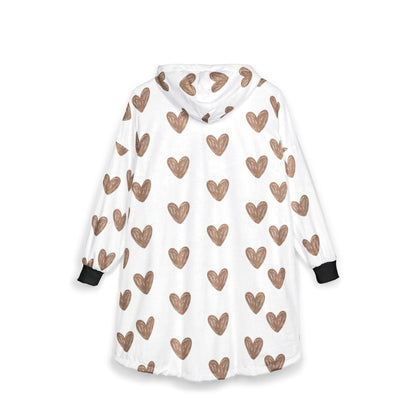 Cozy Heart Print Unisex Hooded Blanket