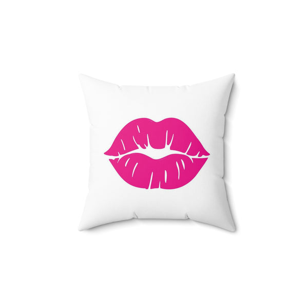 Hot Pink Kiss Faux Suede Square Pillow