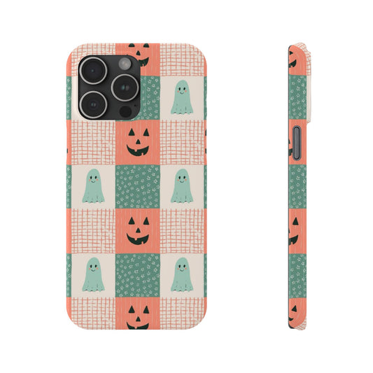 Ghost and Pumpkin Checkered Slim iPhone Case