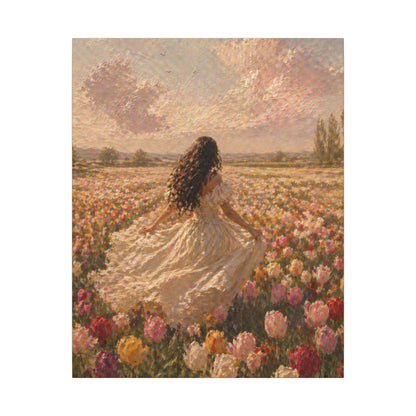 Spring Meadow Canvas Print - Woman in Lavender Field Matte Stretched Wall Art