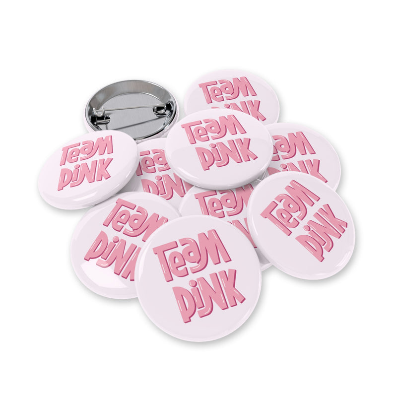 Team Pink Gender Reveal Round Pins, 10 pcs