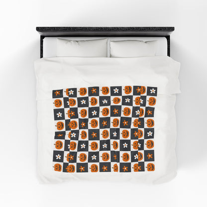 Checkered Pumpkin Florals Velveteen Plush Blanket